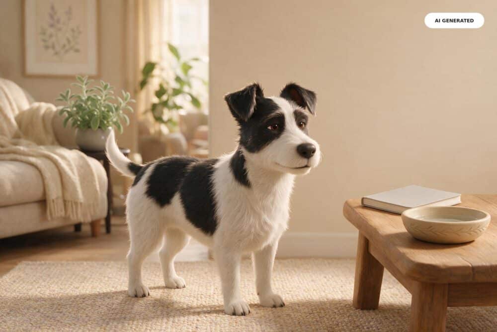 KI-generierte Darstellung eines Hundes in einer ruhigen, freundlichen Szene zum Thema Durchfall beim Hund.