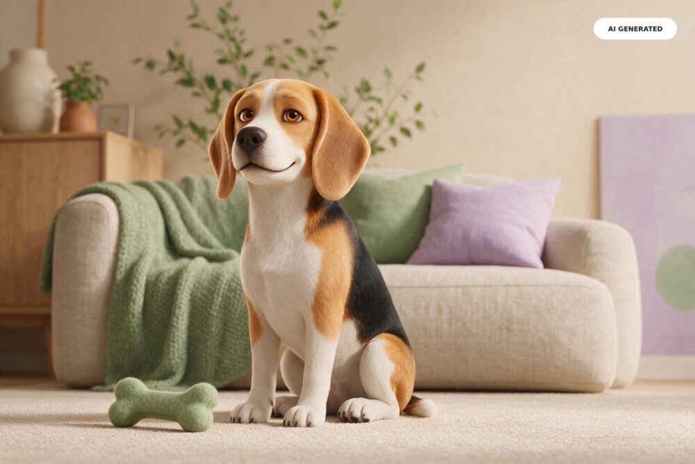 KI-generierte Darstellung eines Hundes in einer ruhigen, freundlichen Szene zum Thema Zahnfleischentzündung beim Hund.