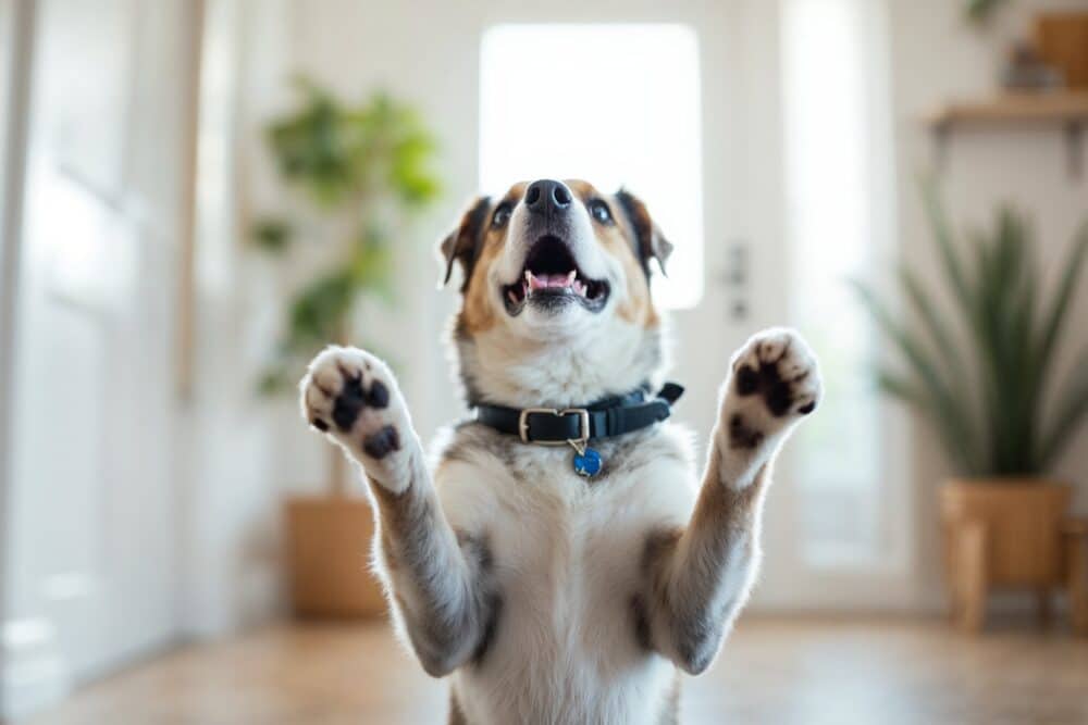 Hund springt Menschen an